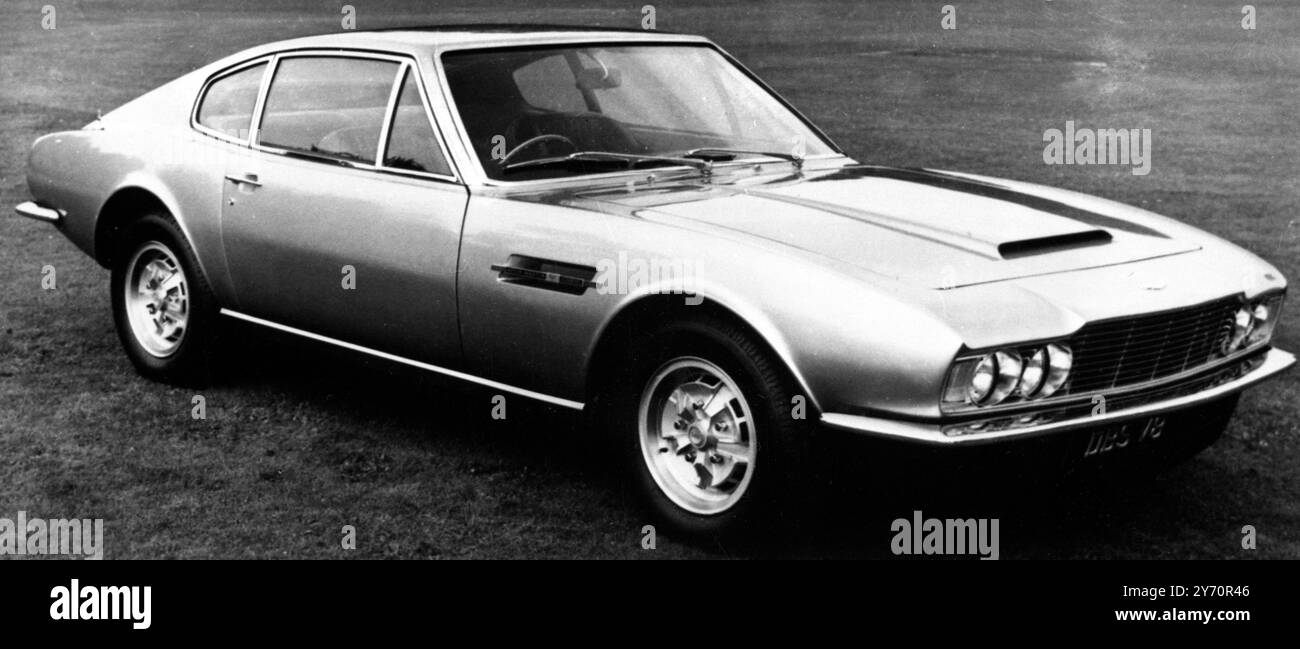 Nouvelle Aston Martin . La voiture quatre places Aston Martin 170 mph avec un moteur V8 . Il est lambrissé en alliage d'aluminium sur une superstructure en acier rigide intégrée au châssis de la plate-forme de sécurité. Roues ventilées en alliage léger et freins à disque ventilés girling, grille d'échelle sous le feu arrière et conduit d'air profond sous la grille de radiateur. 20 septembre 1969 Banque D'Images