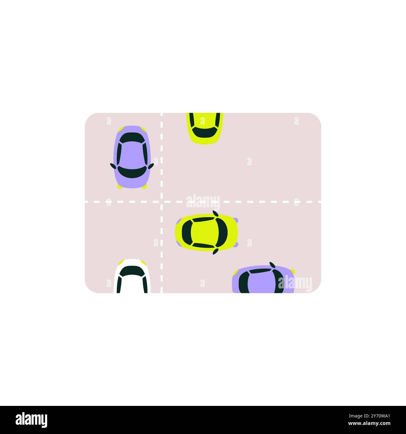 Voitures à l'intersection dans l'illustration vectorielle plate symbolisant le trafic urbain et le franchissement de route, isolé sur fond blanc Illustration de Vecteur