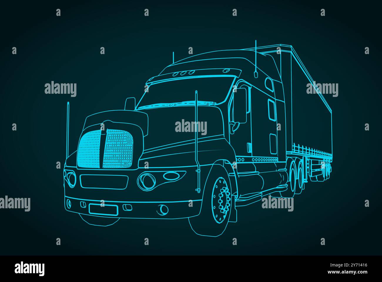 Dessin vectoriel stylisé de semi-camion de cargaison avec remorque
