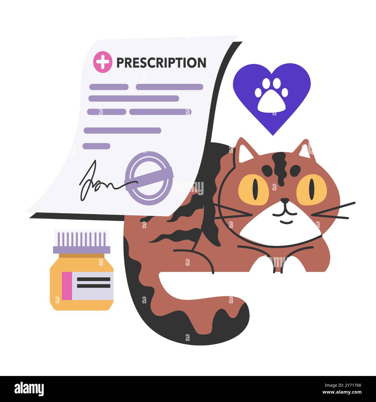 Rendez-vous vétérinaire. Clinique médicale forme prescription. Bilan de santé Cat. Médicaments sur ordonnance pour chaton pour le traitement de la maladie. Illustration vectorielle plate Illustration de Vecteur