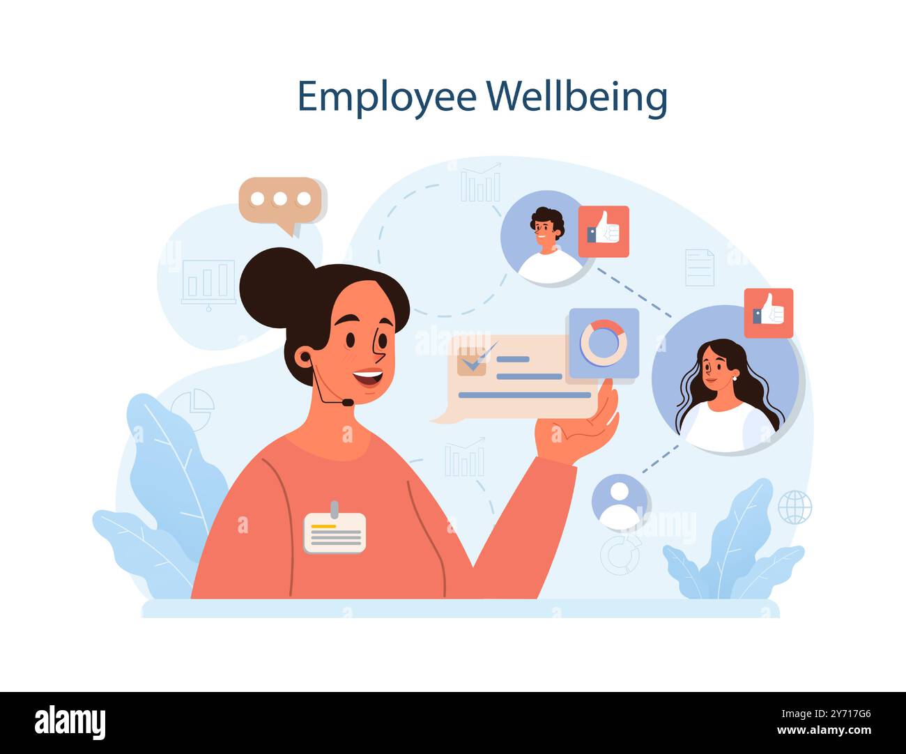 Compétence du gestionnaire des ressources humaines. Spécialiste en gestion du personnel. Le responsable RH s'occupe et soutient du bien-être des employés. Illustration vectorielle plate Illustration de Vecteur