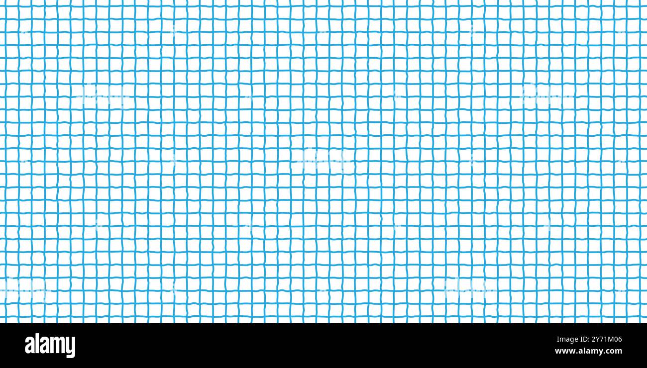 Modèle de copybook enfantin dessiné à la main avec grille bleue sur blanc. Grunge grunge à carreaux sans couture bg. Lignes à main levée ondulées. Illustration vectorielle. Illustration de Vecteur