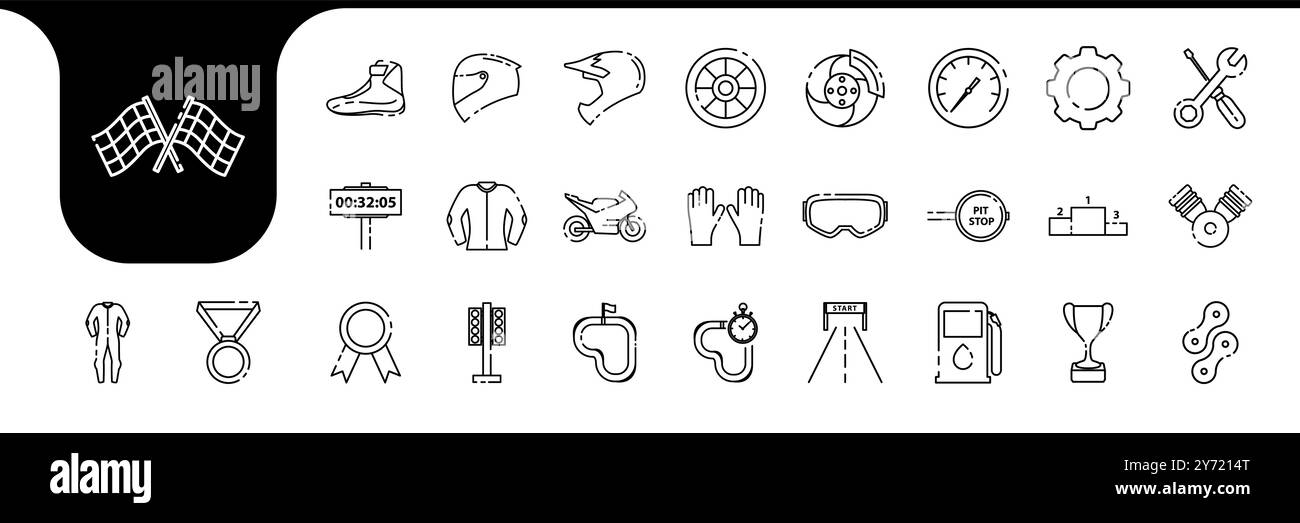 vecteur de conception de collection d'icône de ligne de course de moto Illustration de Vecteur