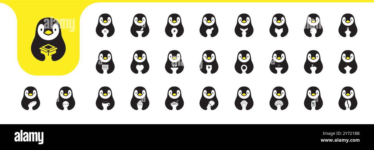 vecteur de conception de collection cute penguin icon set Illustration de Vecteur