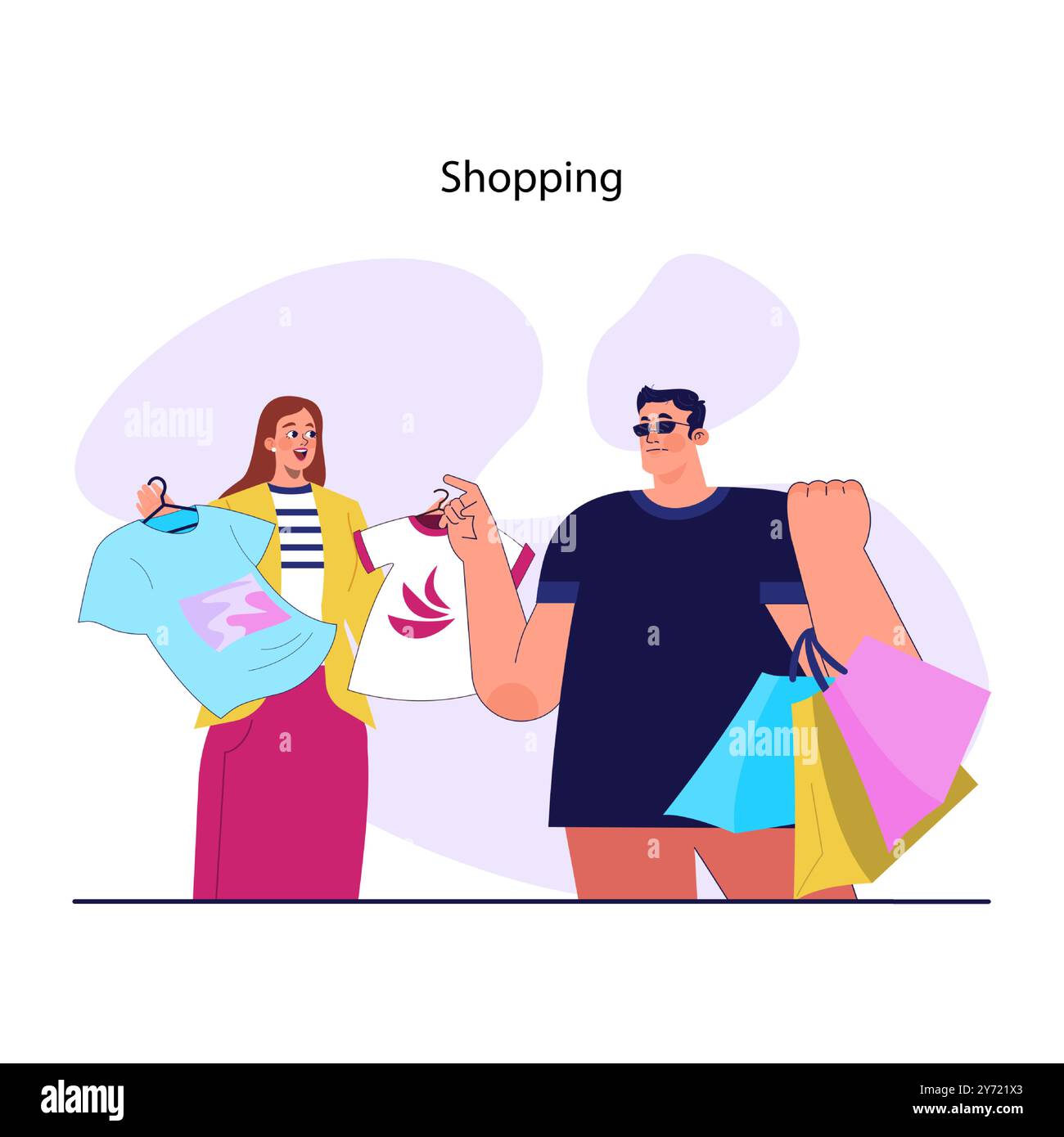 Routine célébrité. Vedette de cinéma ou de musique, personne célèbre magasinant avec un assistant personnel. Artiste masculin bien connu choisissant des vêtements. Illustration vectorielle plate Illustration de Vecteur