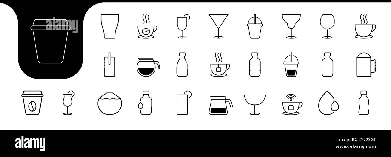 conceptions vectorielles d'icône de ligne de genres de verre de boisson Illustration de Vecteur