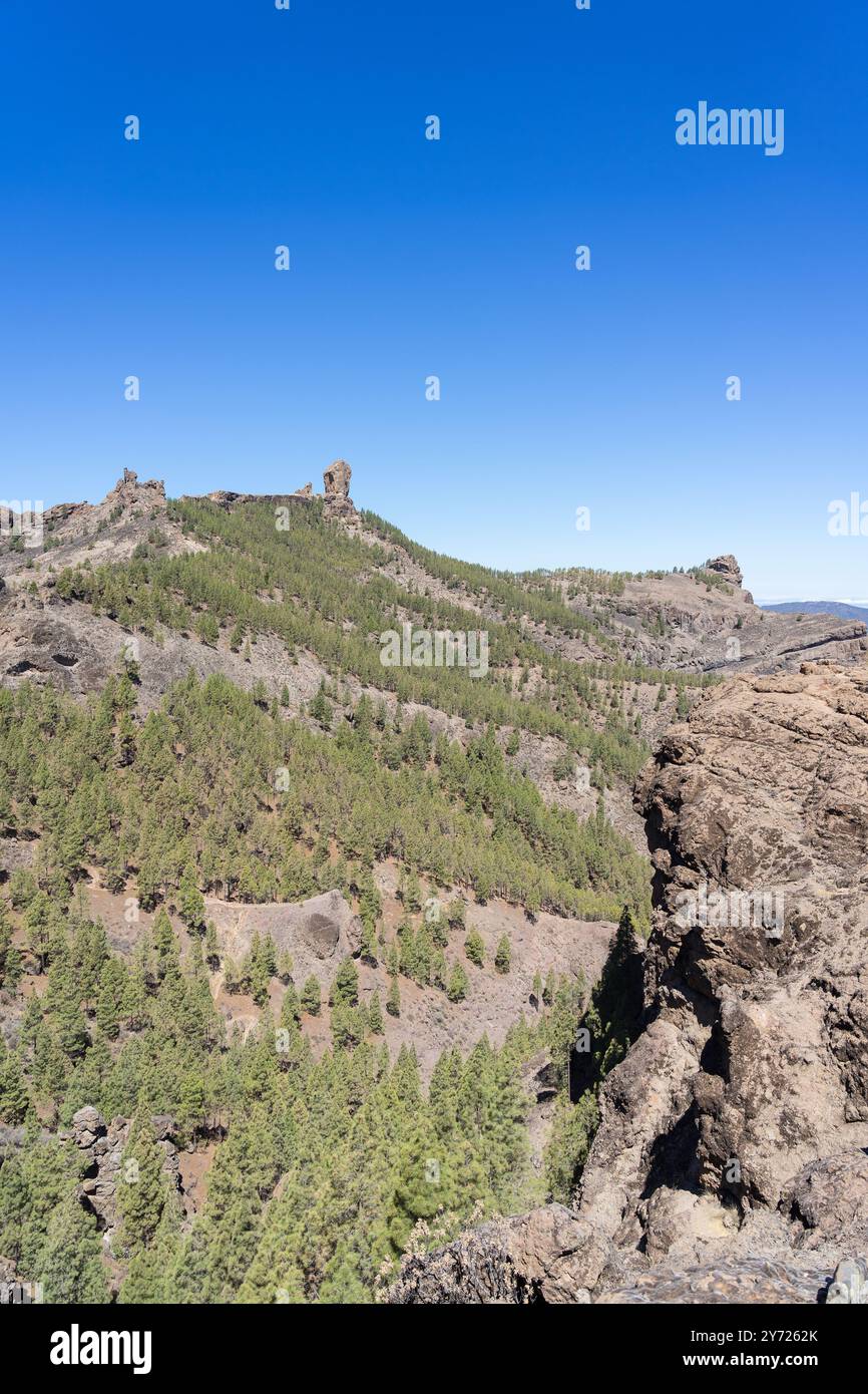 Vue sur les falaises du Roque Nublo depuis le Mirador Presa de Los Hornos. Gran Canaria. Îles Canaries. Espagne. Banque D'Images