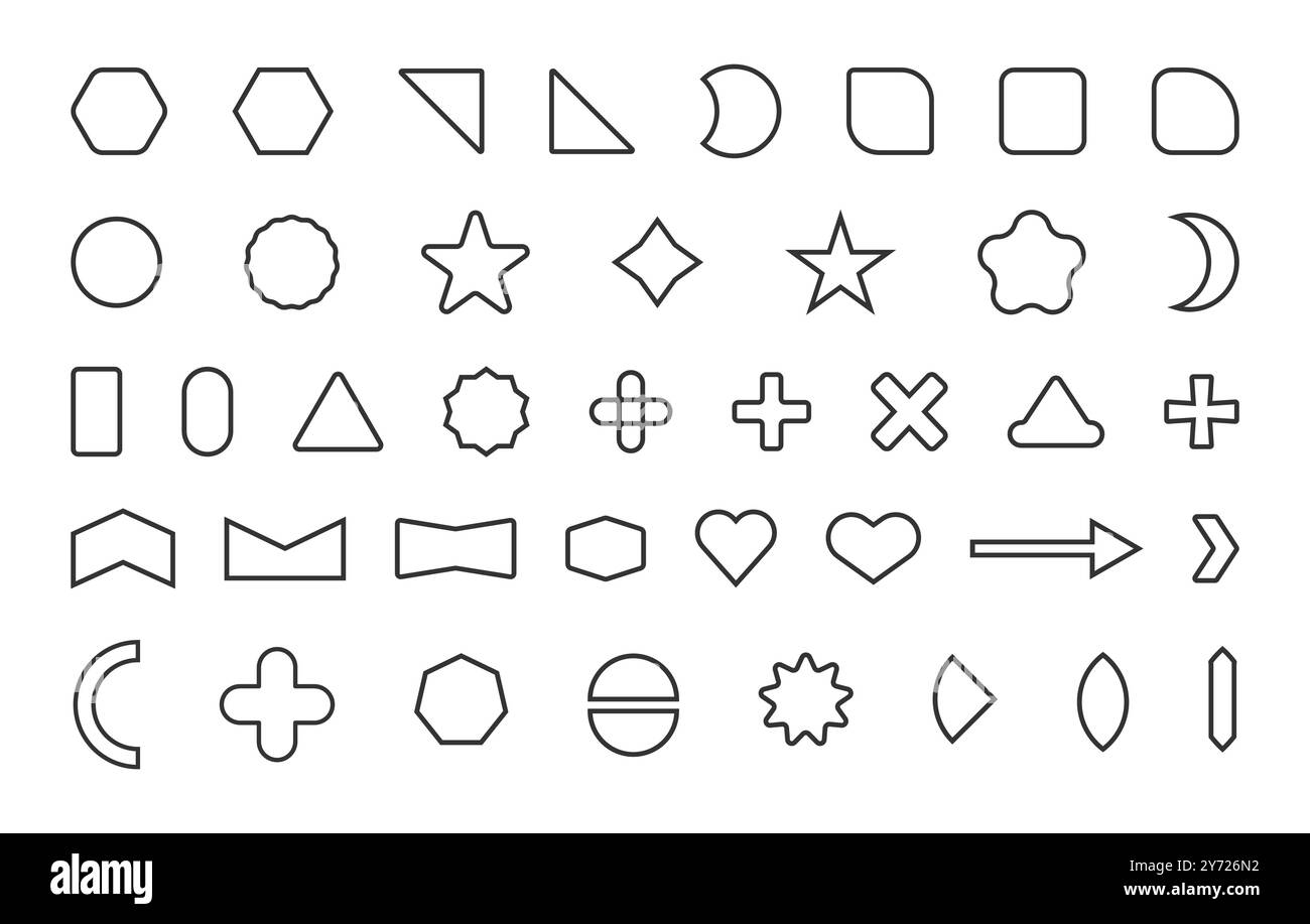 Contours de forme de base, contour de formes géométriques simples, clipart de forme de base, contour de forme, contour de forme de base, vecteurs de forme de base. Illustration de Vecteur