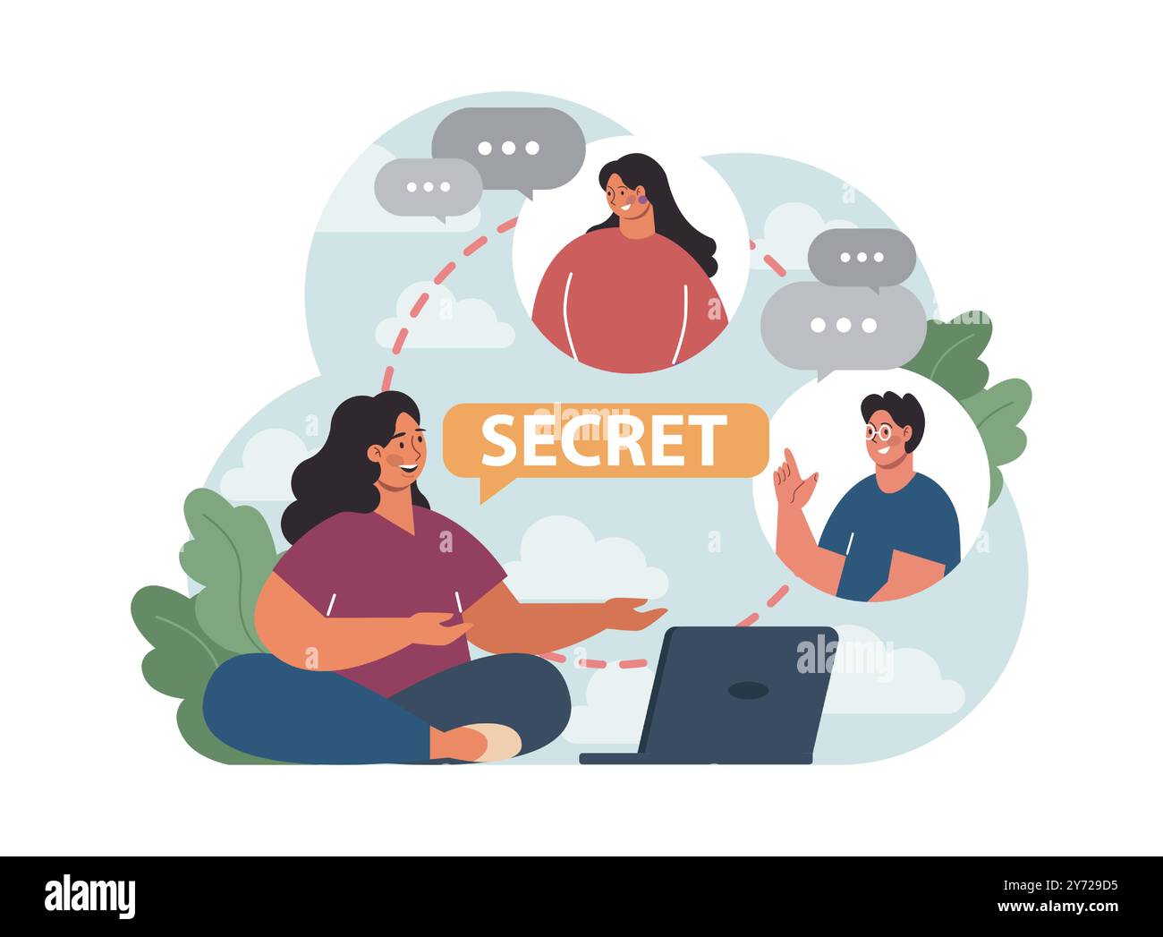 Concept de confiance. Amis proches partageant secret entre eux. Soutien de l'amitié et fiabilité. Relations de confiance. Illustration vectorielle plate Illustration de Vecteur