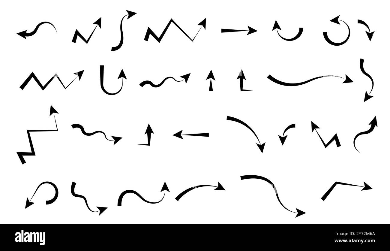 Ensemble de flèches de formes différentes pointant Illustration de Vecteur