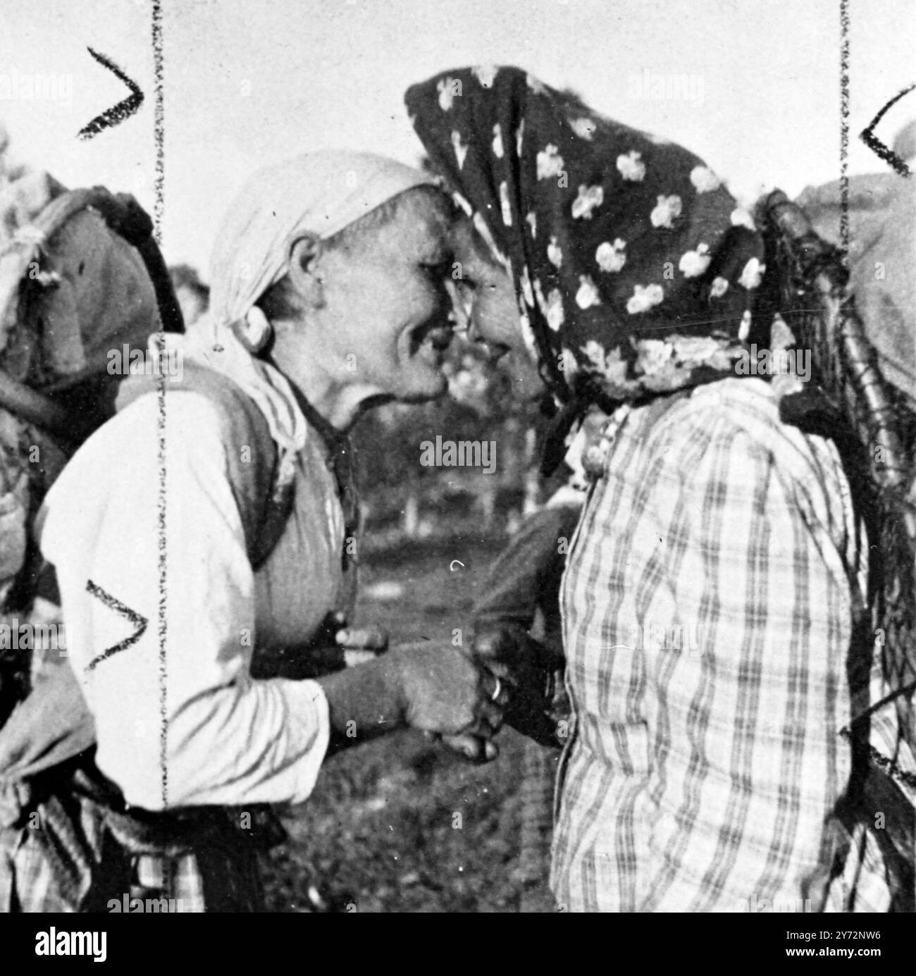 £2000 pour reconstruire Shangri-La. Se frotter le nez signifie « au revoir ». Kaissa dit adieu à la mode Lapp à un ami. Ils ne frottent que le nez lorsqu'ils se séparent pour un long voyage ou lorsqu'ils rentrent d'une longue absence. Cette photographie a été prise pendant un bref été arctique. Banque D'Images