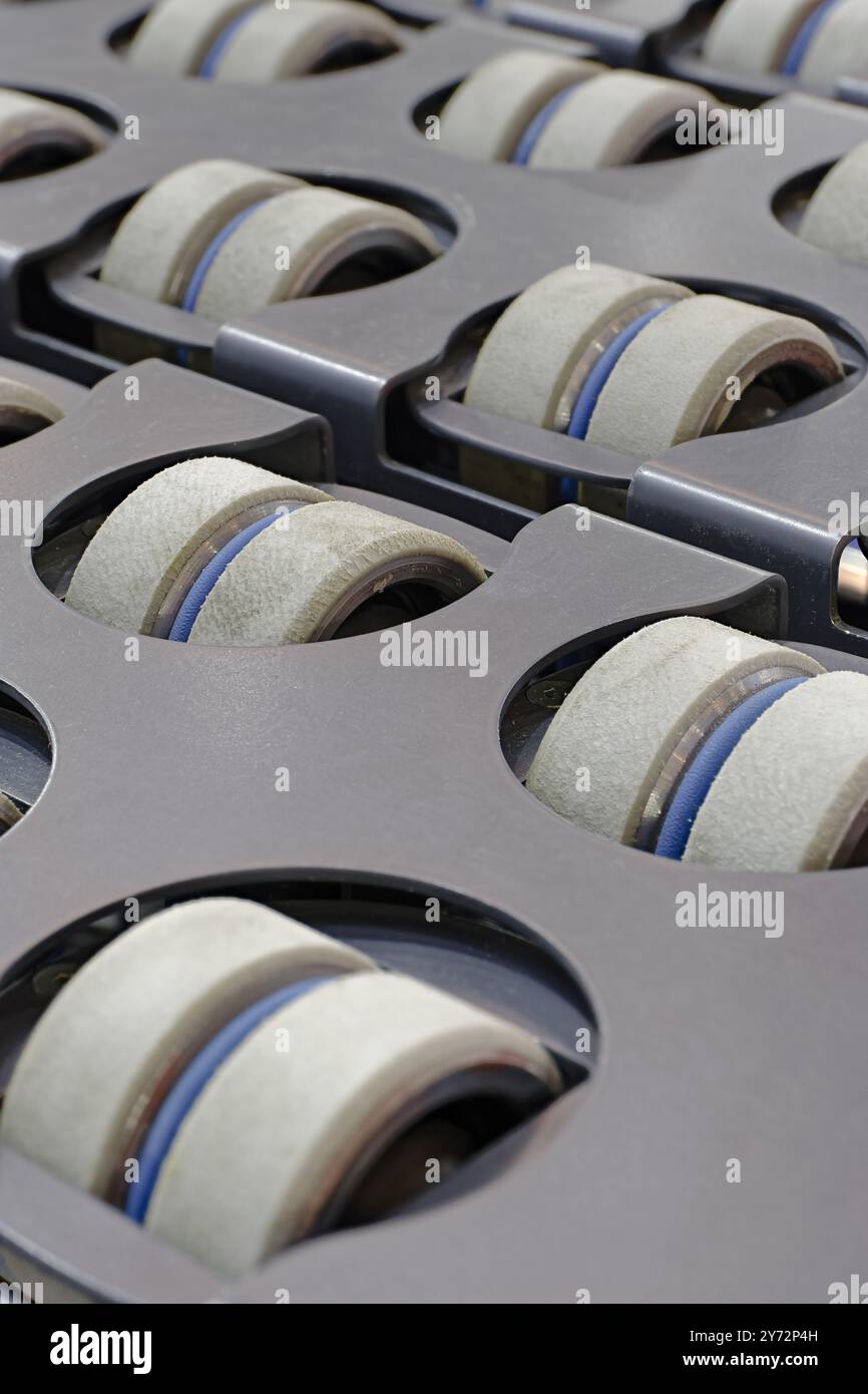 Rouleaux du convoyeur télescopique, gros plan Banque D'Images