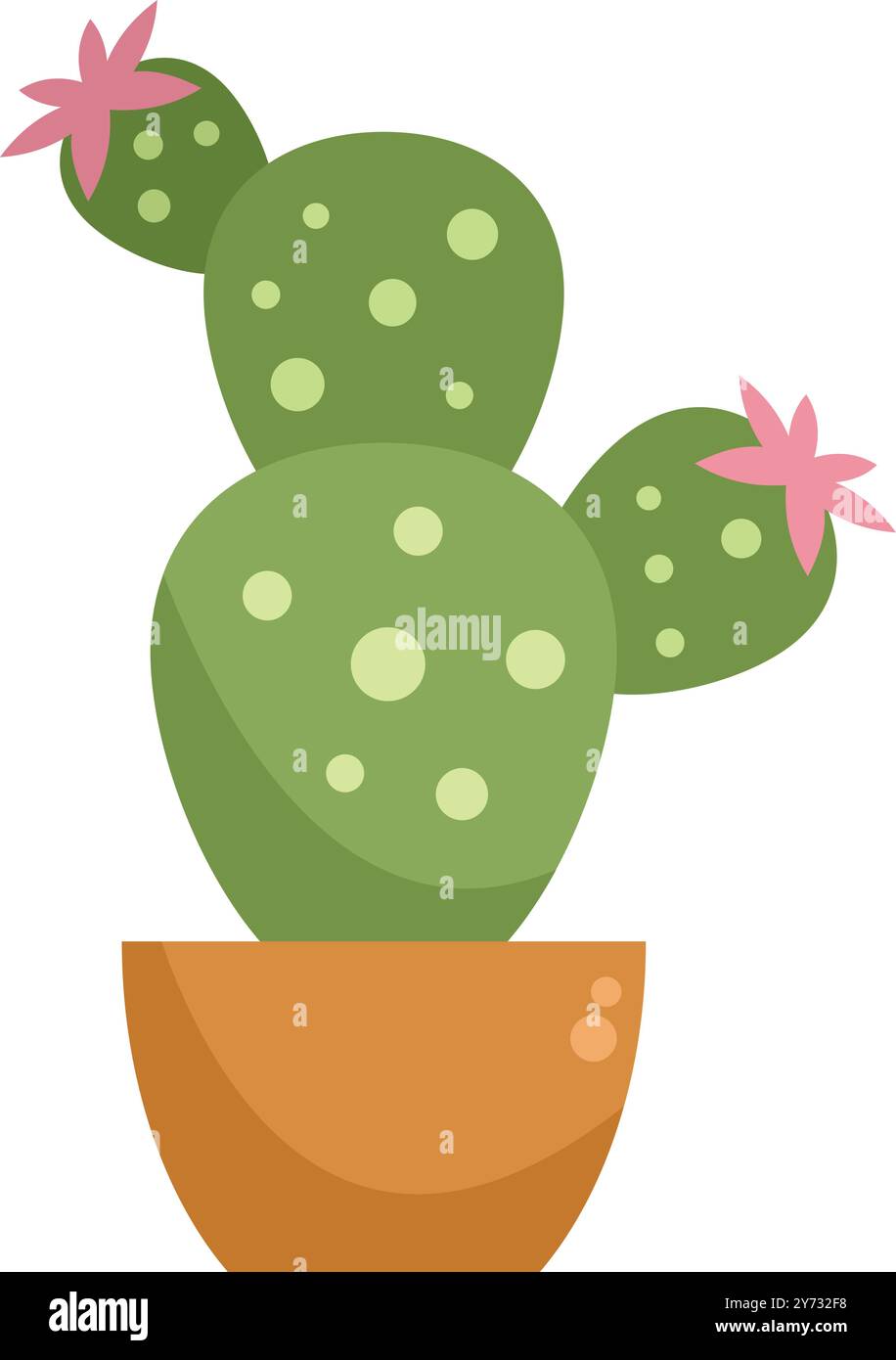 Dessin animé d'un cactus avec des fleurs roses poussant dans un pot en terre cuite Illustration de Vecteur