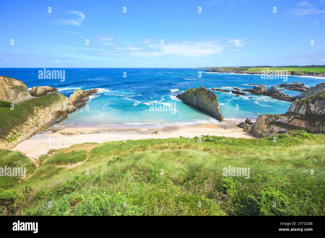 Vue de la plage de Mexota à Serantes, Tapia de Casariego, Asturies, Espagne Banque D'Images