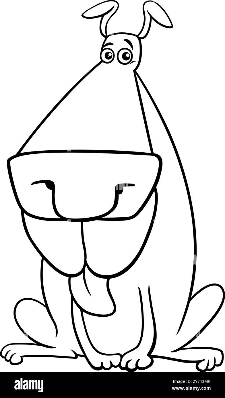Illustration de dessin animé de la page de coloriage drôle de personnage d'animal comique de grand chien Illustration de Vecteur