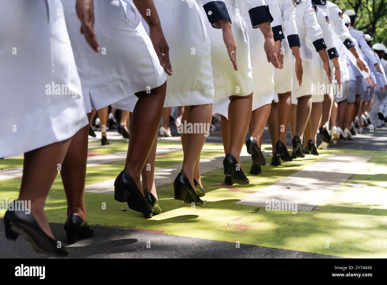 Salvador, Bahia, Brésil - 07 septembre 2024 : des soldats de la marine sont vus lors d'un défilé célébrant l'indépendance du Brésil dans la ville de Salvador, Bahia Banque D'Images