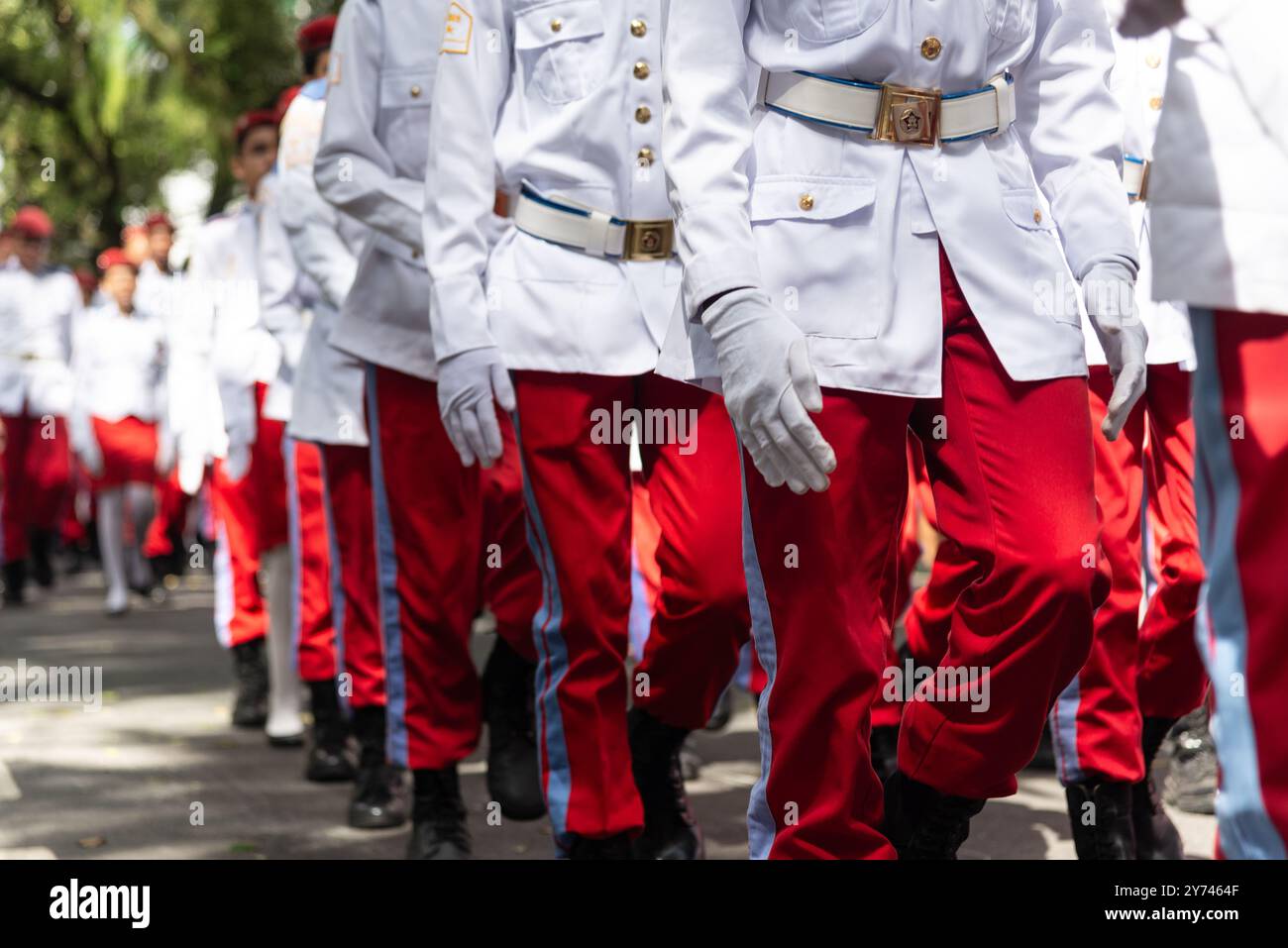 Salvador, Bahia, Brésil - 07 septembre 2024 : des étudiants de l'école militaire de l'armée sont vus lors d'un défilé célébrant l'indépendance du Brésil Banque D'Images