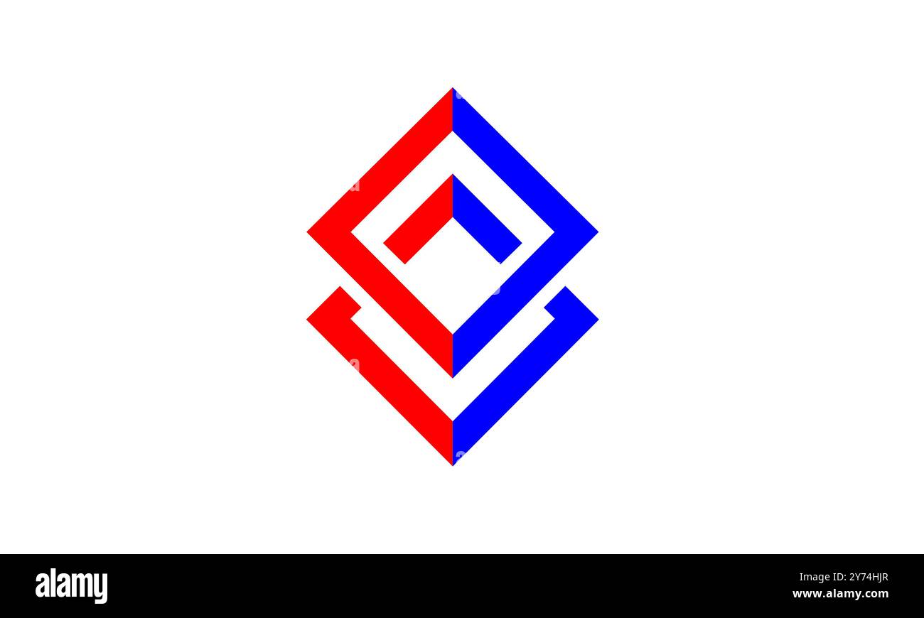 Deux logos carrés bleus rouges superposés dessinent le concept de collaboration. Conception de logo, icône, symbole, illustration vectorielle. Banque D'Images