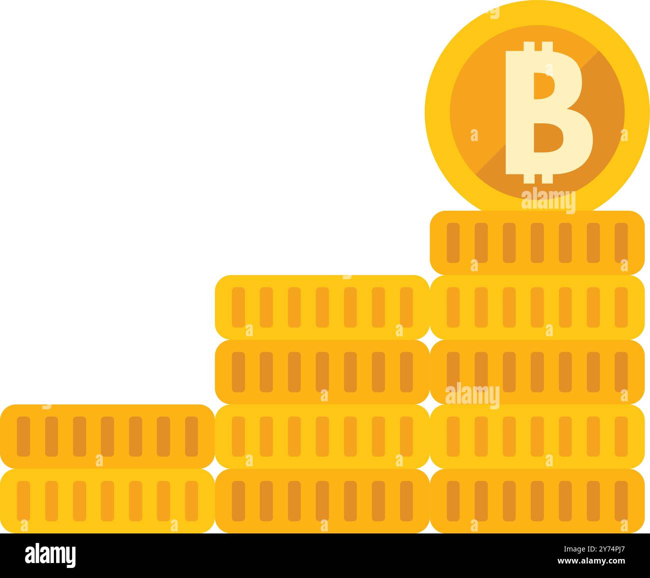Concept de bitcoin ou de crypto-monnaie augmentant en valeur représentée par des piles de pièces d'or Illustration de Vecteur