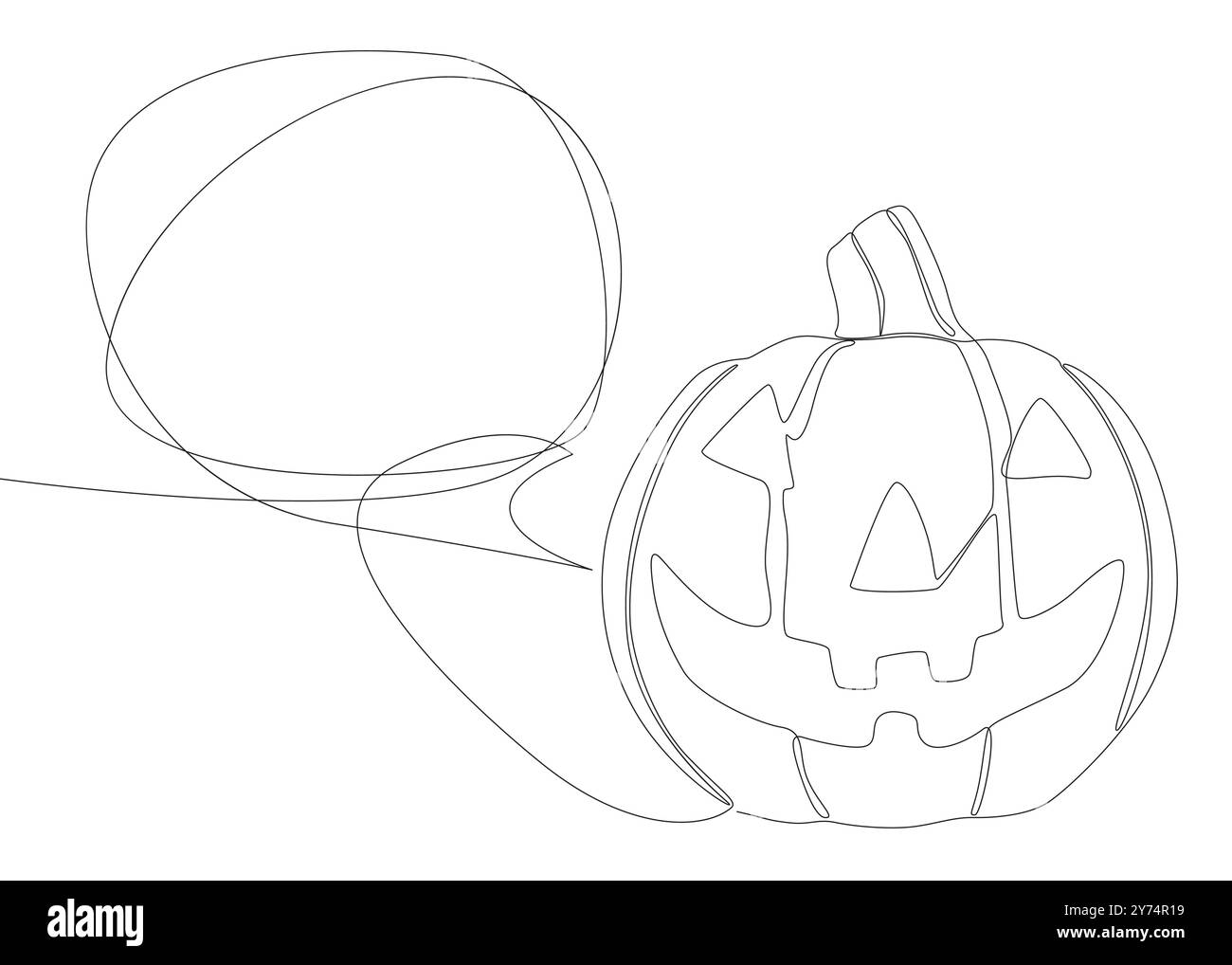 Une ligne continue de bulle de discours avec de la citrouille d'Halloween. Concept vectoriel d'illustration de lanterne Jack O' de ligne mince. Contour Drawing idées créatives. Illustration de Vecteur