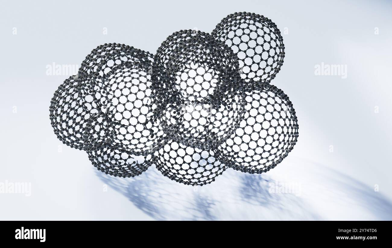 Illustration d'une mésoéponge de graphène. Les mésoéponges de graphène se composent d'une structure poreuse 3D faite de feuilles de graphène interconnectées. La structure unique de la mésoéponge offre une conductivité élevée, une flexibilité et une résistance mécanique remarquable, ce qui en fait un matériau prometteur pour le stockage de l'énergie, la catalyse, l'électronique et l'assainissement de l'environnement. Banque D'Images