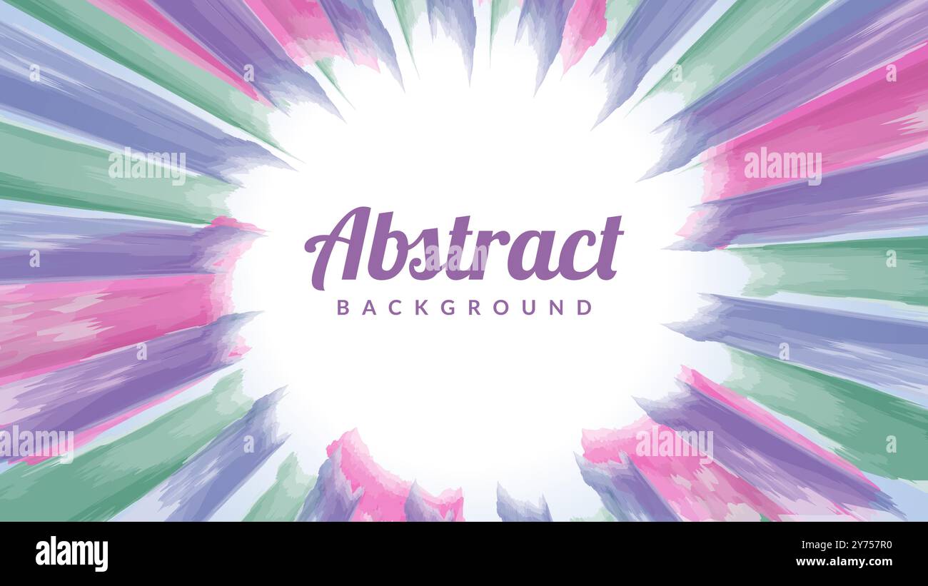 Une douce explosion abstraite de couleurs pastel, y compris le rose, le vert et le violet, rayonne vers l'extérieur à partir d'un centre blanc brillant. Illustration de Vecteur