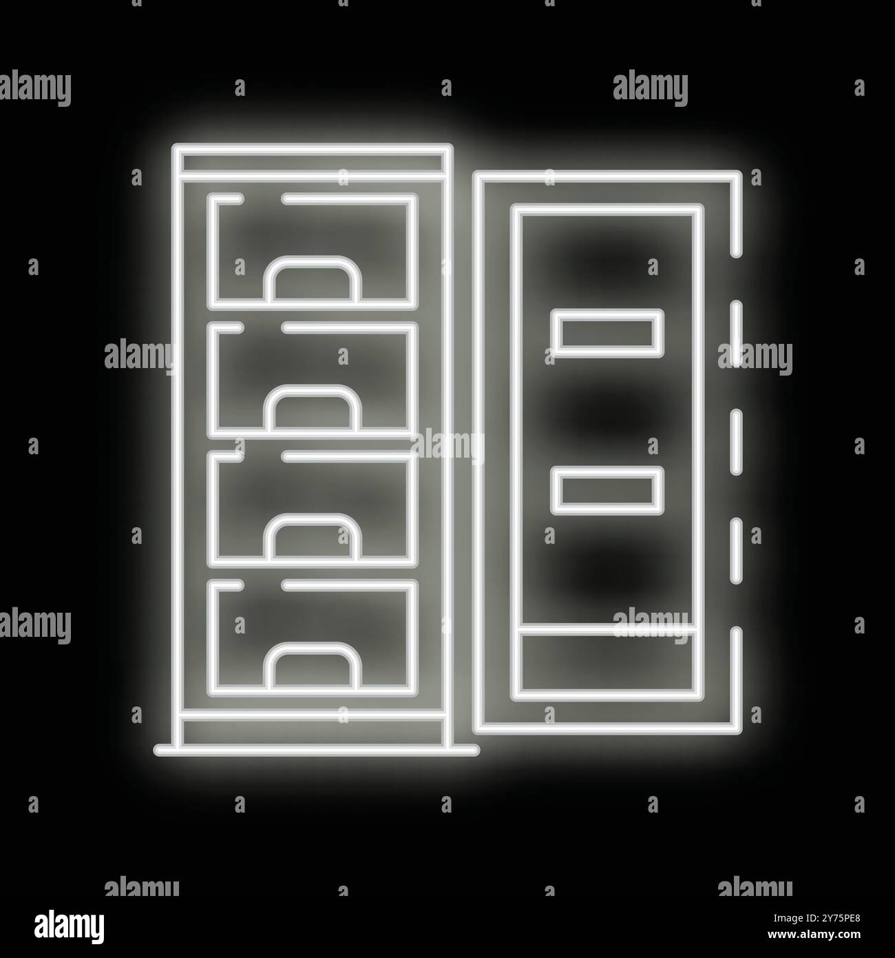 Icône d'armoire de ligne de néon lumineuse blanche isolée sur fond noir. Vecteur Illustration de Vecteur