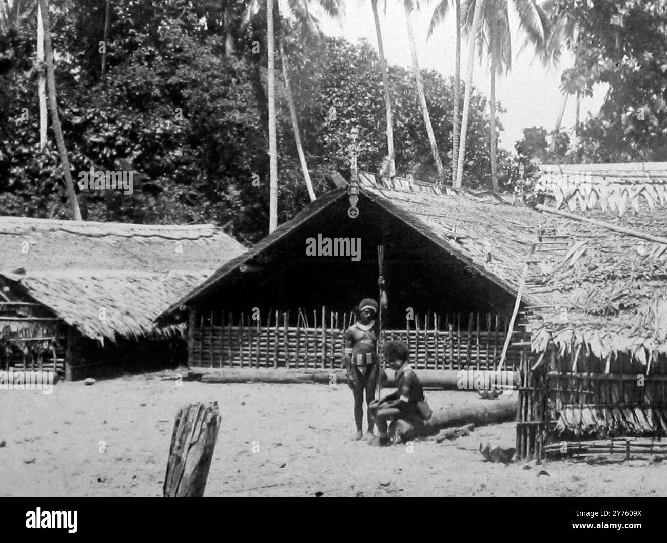 Village, Îles Salomon, période victorienne Banque D'Images