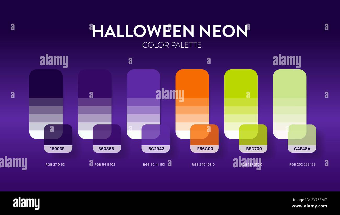 Guide de palette de couleurs dans les collections de thèmes de couleurs d'Halloween. Inspiration de couleur ou graphique avec modèle de codes. Combinaison de couleurs RVB. Nuances de couleurs pour Illustration de Vecteur