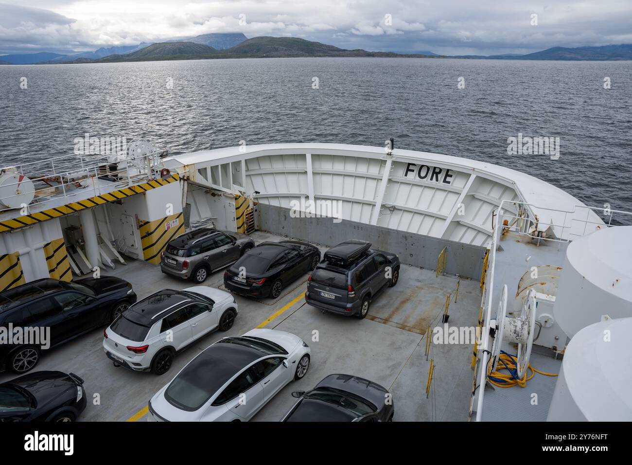 Îles Lofoten, Norvège - 07.08.2024 : sur le ferry Basto 3 dans les îles Lofoten, Norvège Banque D'Images