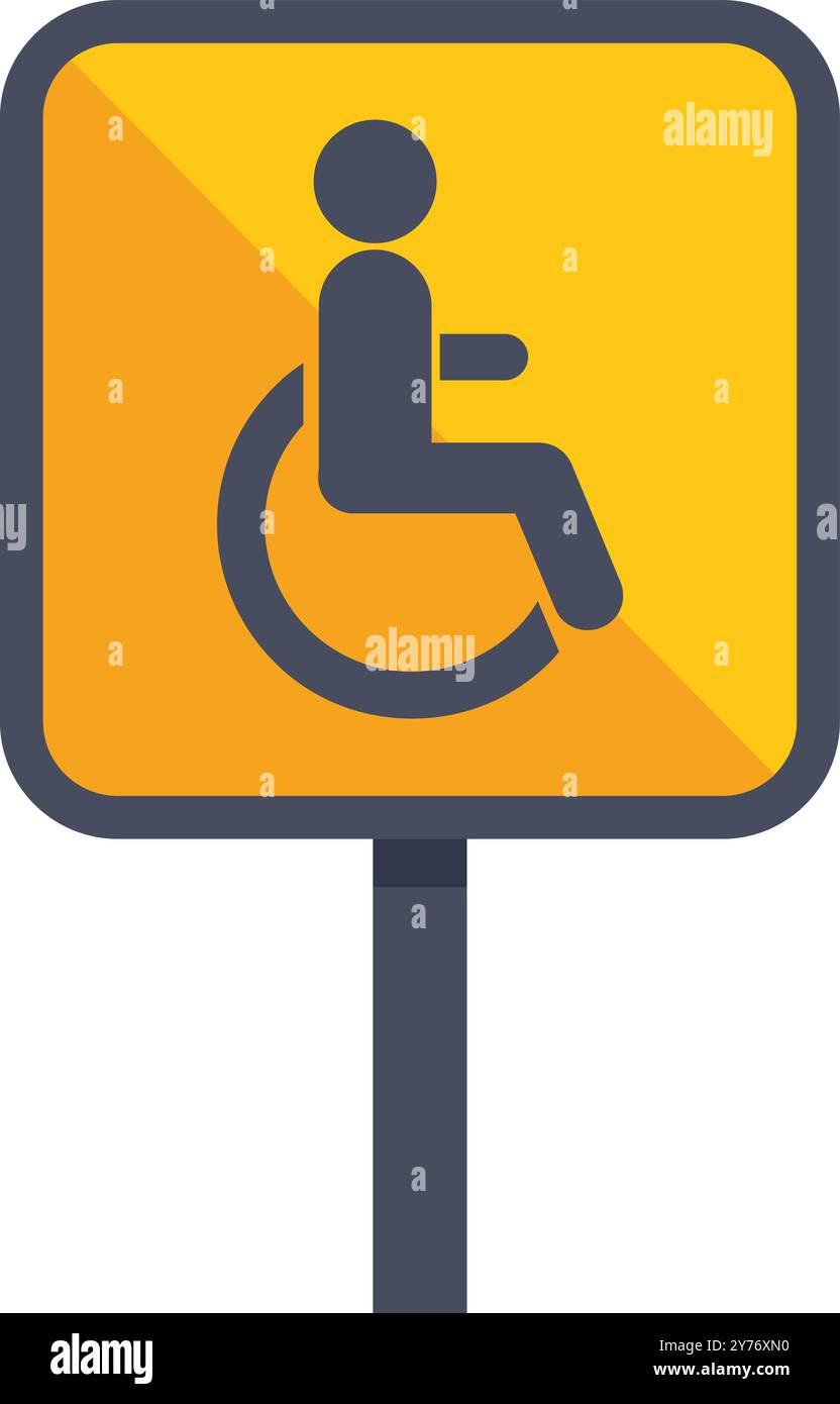 Panneau jaune et noir accessible en fauteuil roulant indiquant une zone accessible aux personnes handicapées Illustration de Vecteur