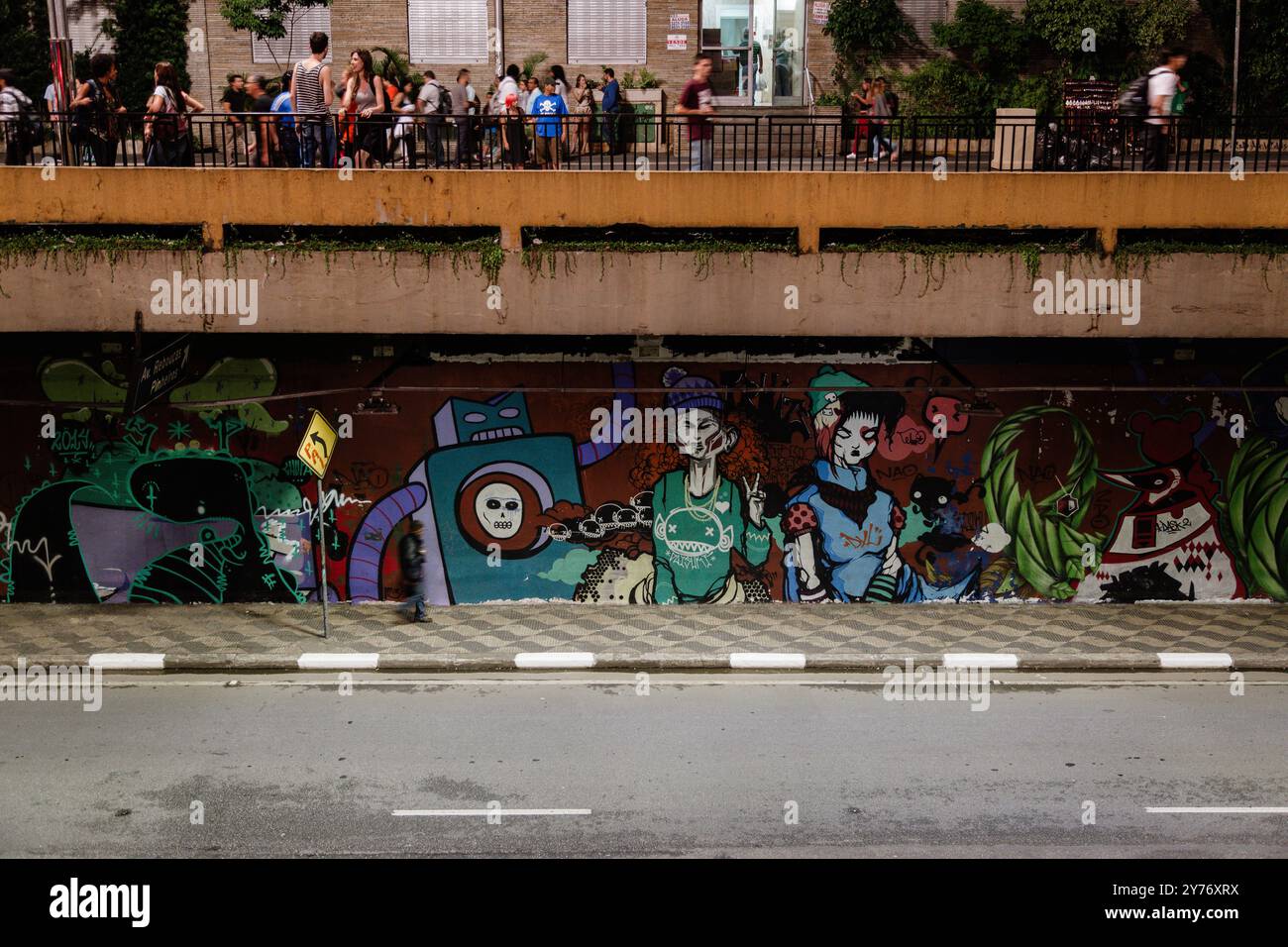 Sao Paulo, Brésil. 24 janvier 2014. Vue générale des graffitis de Street art urbain au tunnel Jose Roberto Fanganiello Melhem, avenue Paulista, Sao Paulo, Brésil. Banque D'Images