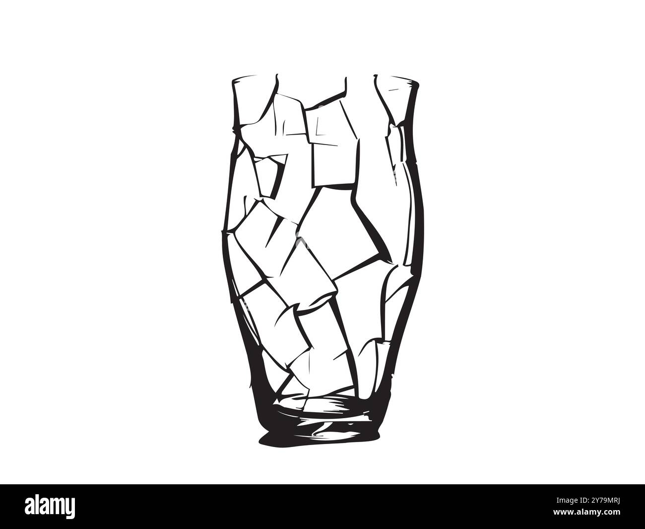 Vase en verre cassé isolé sur un fond blanc. Concept de design brisé et abstrait, objets cassés, élément artistique. Imprimé, icône, élément de design Illustration de Vecteur