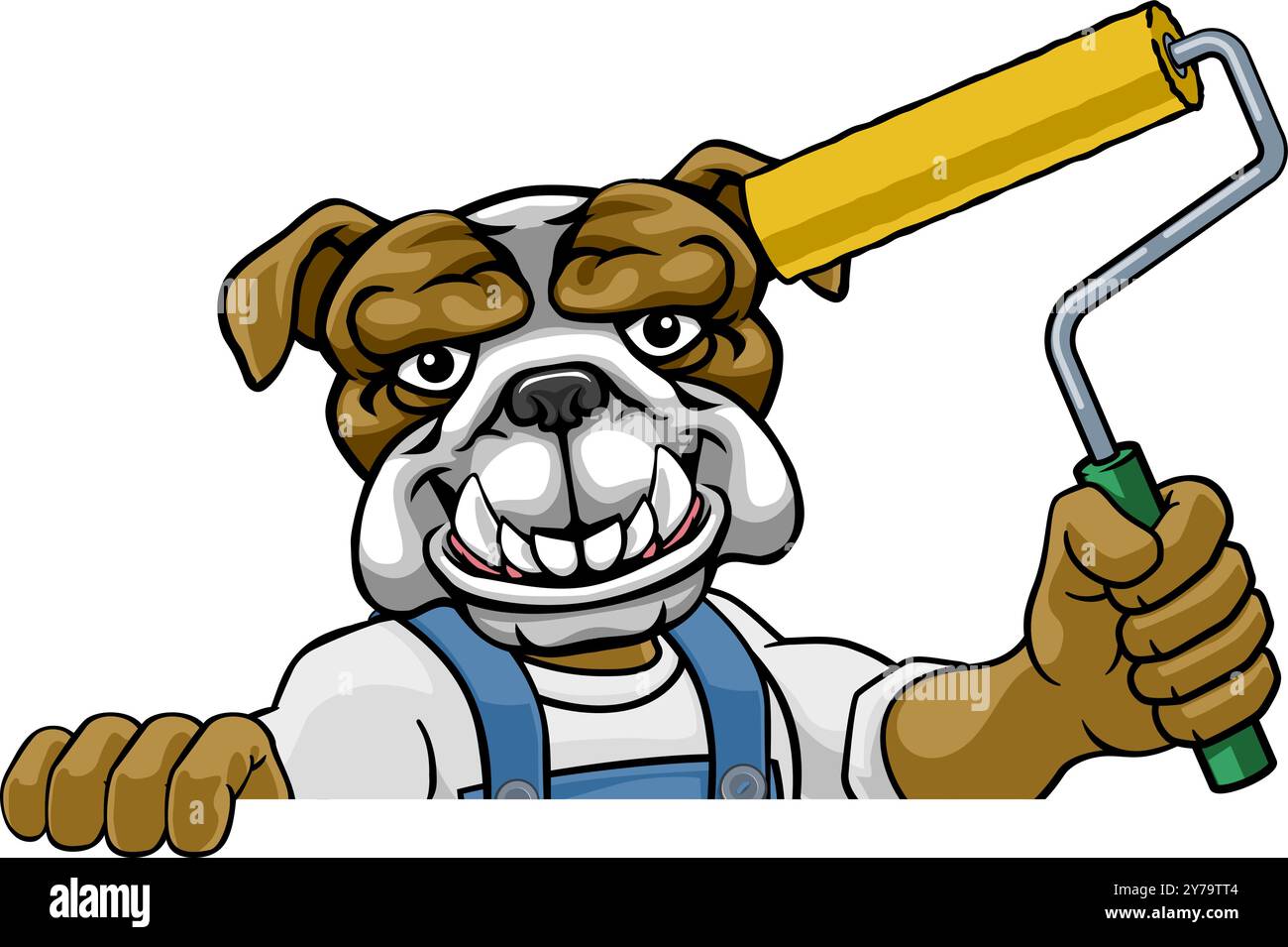 Bulldog Painter Decorator Paint Roller Mascot Man Illustration de Vecteur