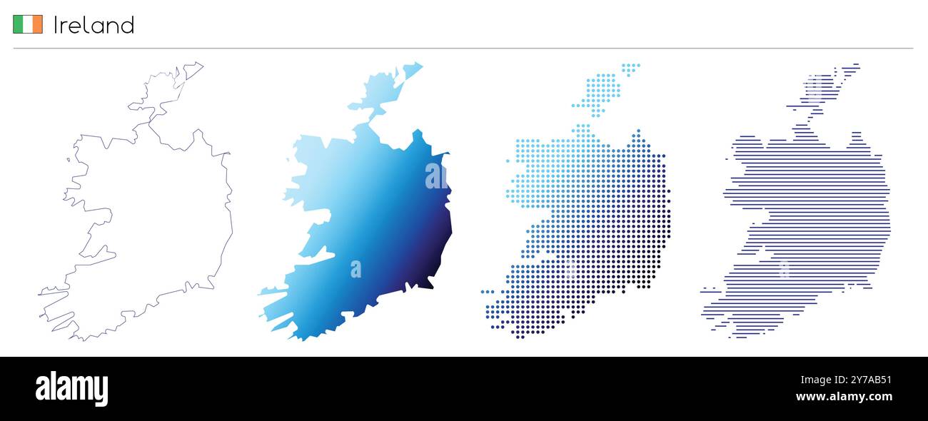 Irlande - contour, dégradé, pointillés et lignes forme géométrique du pays Illustration de Vecteur