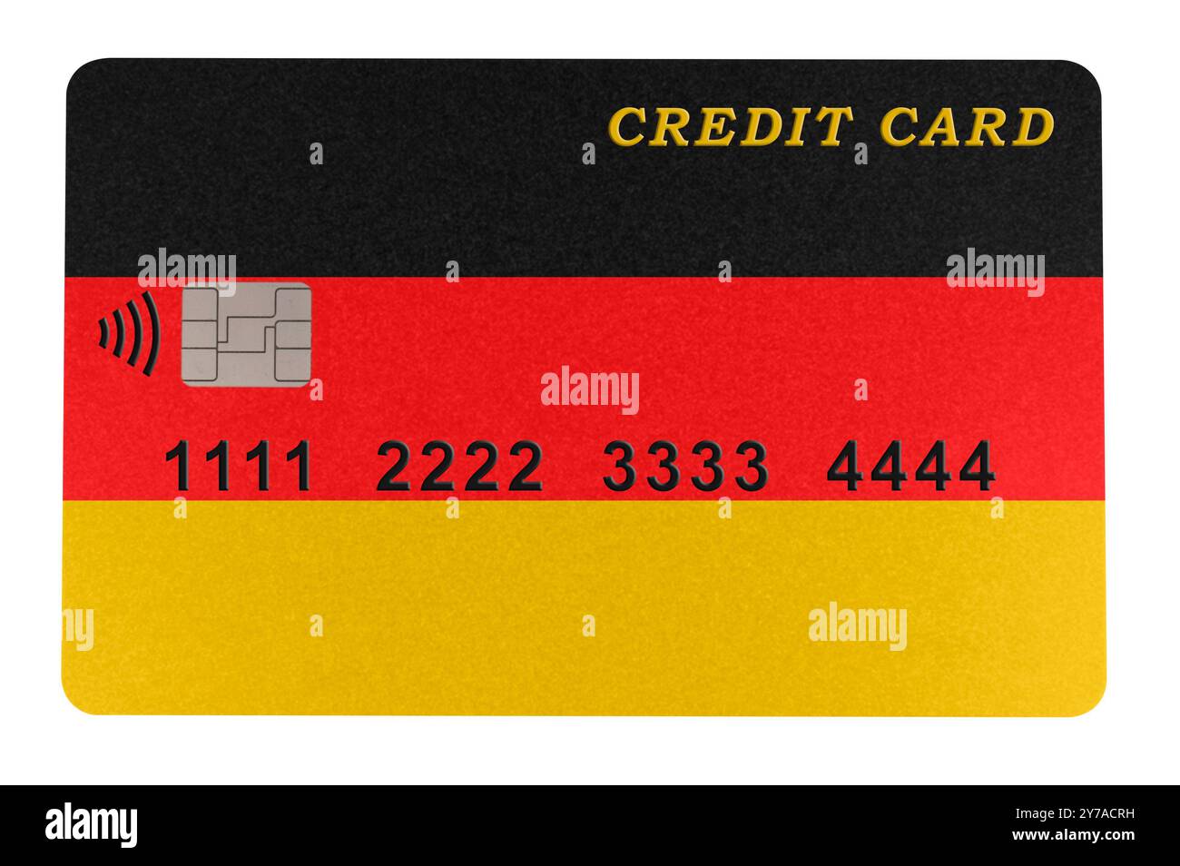Carte de crédit en plastique en forme de drapeau de l'Allemagne sur fond blanc (gros plan). Paiement en ligne par carte de crédit pour les achats dans les boutiques en ligne Banque D'Images