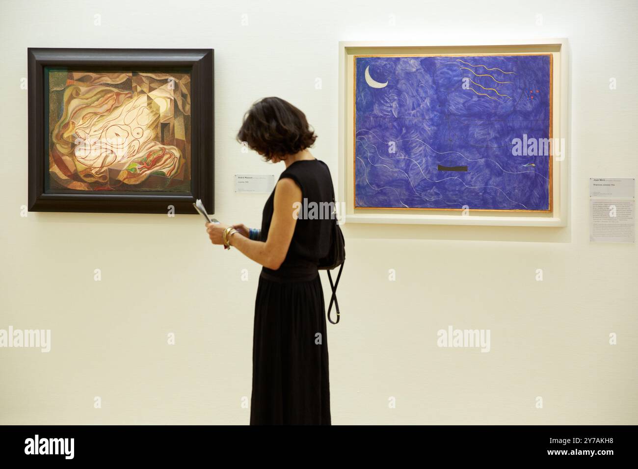 Femme regardant des tableaux, la proie, 1925. André Masson. Baigneuse, automne 1924. Joan Miró. Centre George Pompidou. Musée National d'Art moderne. P Banque D'Images
