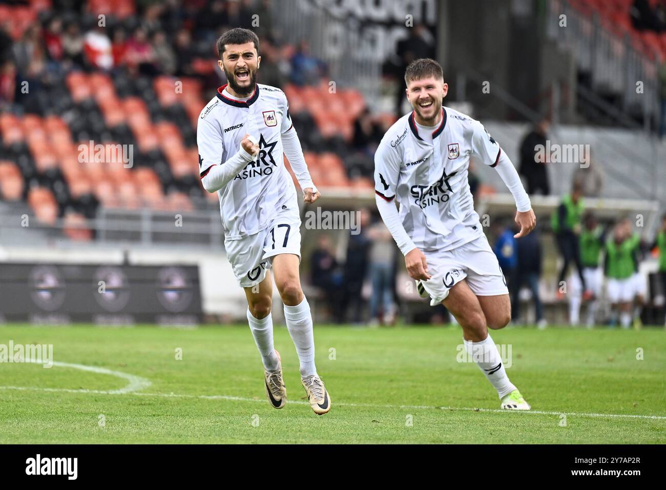 Seraing, Belgique. 29 septembre 2024. Le Liège Flavio Da Silva célèbre après avoir marqué lors d'un match de football entre le RFC Seraing et le RFC Liège, dimanche 29 septembre 2024 à Seraing, le jour 6 de la deuxième division 2024-2025 'Challenger Pro League' 1B du championnat belge. BELGA PHOTO JOHAN Eyckens crédit : Belga News Agency/Alamy Live News Banque D'Images
