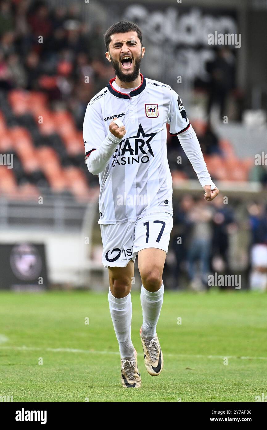 Seraing, Belgique. 29 septembre 2024. Le Liège Flavio Da Silva célèbre après avoir marqué lors d'un match de football entre le RFC Seraing et le RFC Liège, dimanche 29 septembre 2024 à Seraing, le jour 6 de la deuxième division 2024-2025 'Challenger Pro League' 1B du championnat belge. BELGA PHOTO JOHAN Eyckens crédit : Belga News Agency/Alamy Live News Banque D'Images