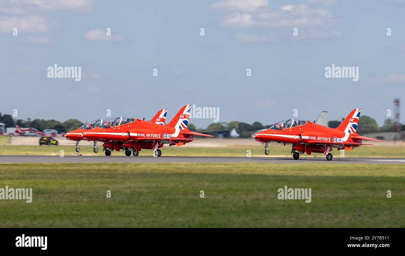 Royal Air Force - Red Arrows BAE Systems Hawk T.1A, décollage de la RAF Fairford. Banque D'Images