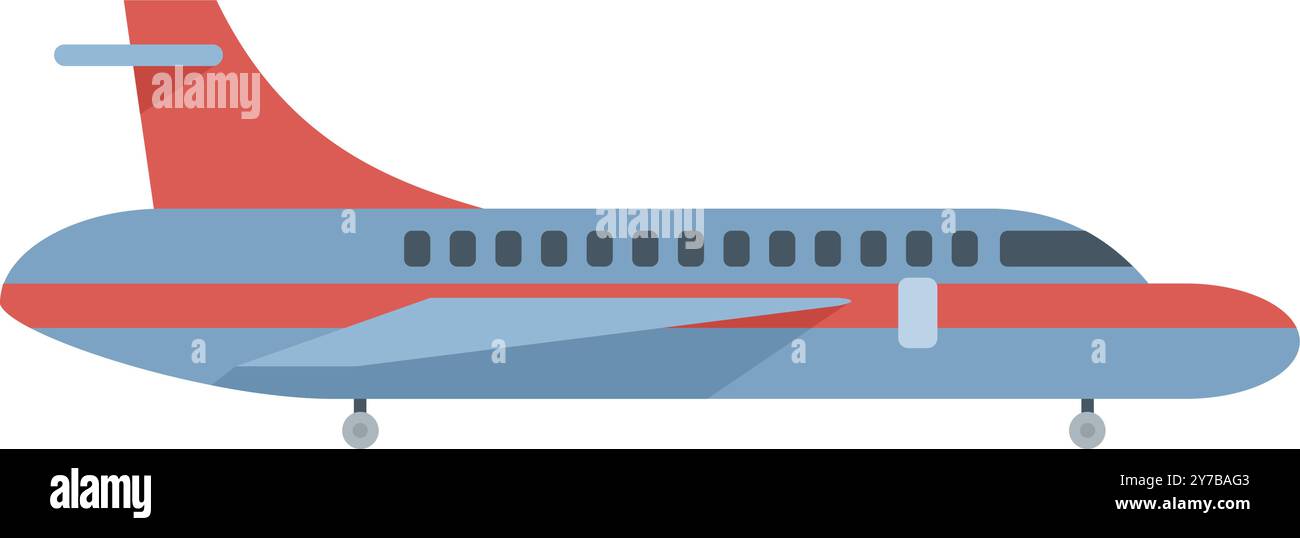 Grand avion de passagers rouge et bleu décollant, vue latérale, voyage aérien et concept de tourisme Illustration de Vecteur