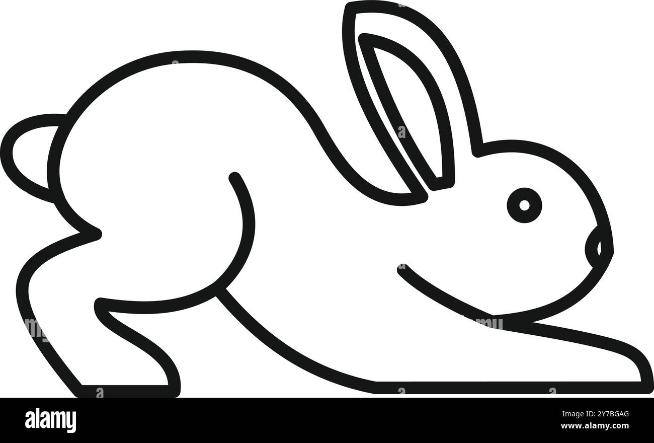 Simple dessin au trait d'un lapin qui s'étend sur le sol Illustration de Vecteur