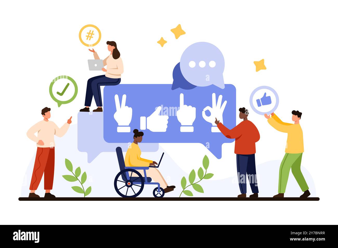 Écoute active pour une meilleure compréhension, compétences douces de la communication d'entreprise. De minuscules personnes écoutent la parole avec empathie, en utilisant le langage corporel non verbal et l'illustration vectorielle de dessin animé de gestes Illustration de Vecteur