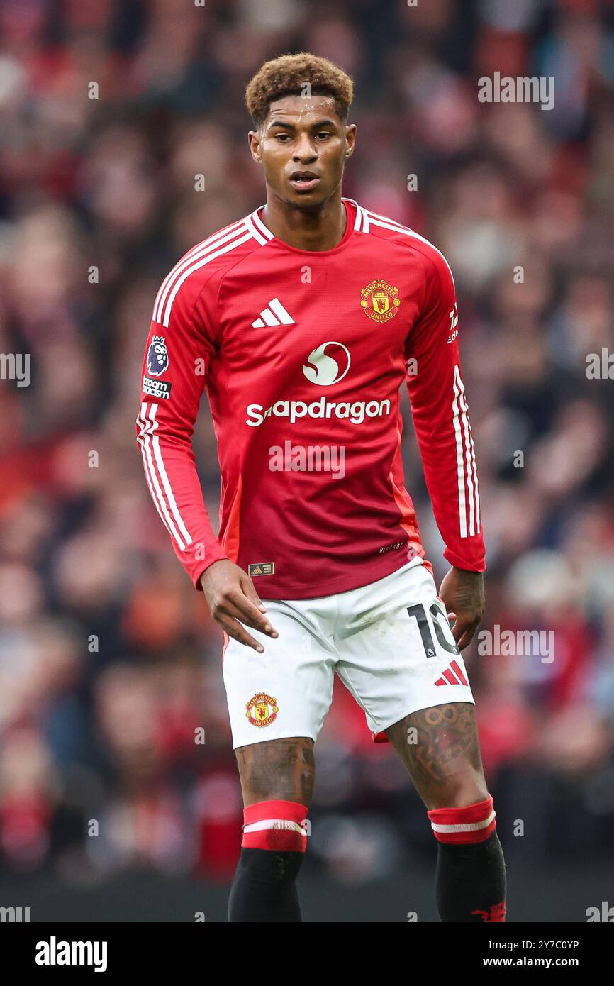 Marcus Rashford de Manchester United lors du match de premier League Manchester United vs Tottenham Hotspur à Old Trafford, Manchester, Royaume-Uni, le 29 septembre 2024 (photo par Mark Cosgrove/News images) in, le 29/09/2024. (Photo de Mark Cosgrove/News images/SIPA USA) crédit : SIPA USA/Alamy Live News Banque D'Images