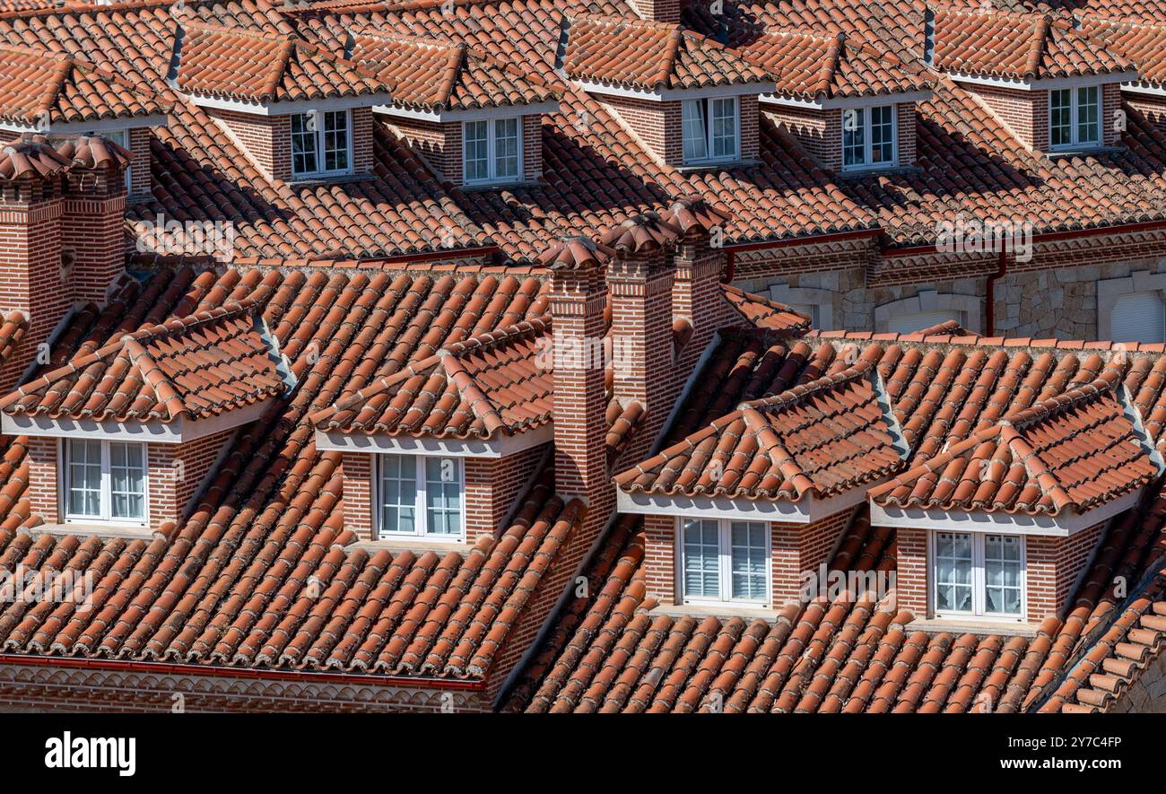 Vue sur les toits en tuiles brunes avec lucarnes Banque D'Images