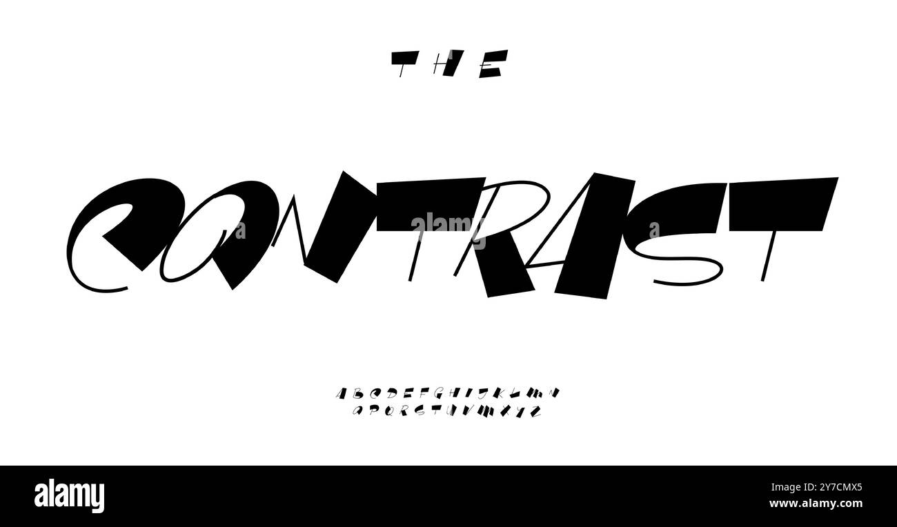 Script de pinceau manuscrit, lettres à fort contraste, police moderne fraîche pour des conceptions typographiques jeunes, logo et titres. Calligraphie dessinée à la main, adolescent Illustration de Vecteur