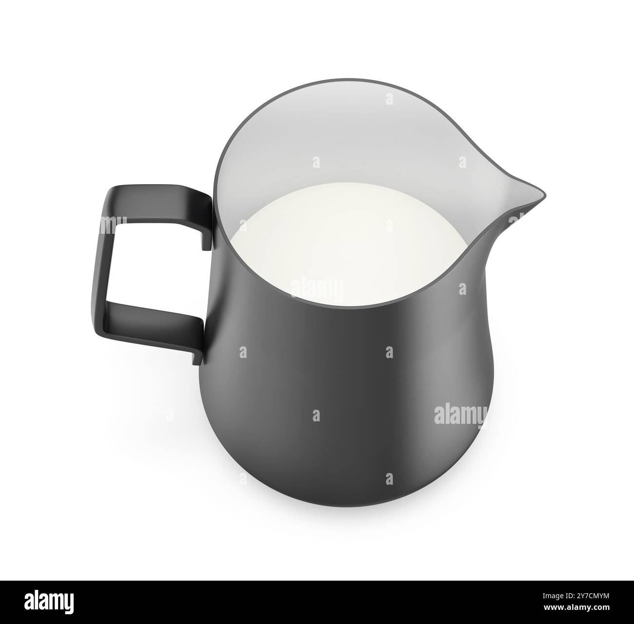 Pichet de lait noir sur fond blanc Banque D'Images