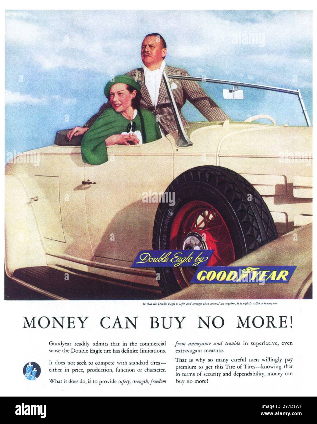 Annonce 1934 sur les pneus Goodyear double Eagle Banque D'Images