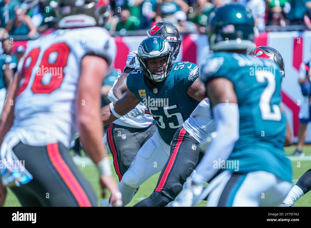 Tampa Bay, Floride, États-Unis, 29 septembre 2024, Brandon Graham, joueur des Philadelphia Eagles, au Raymond James Stadium. (Crédit photo : Marty Jean-Louis/Alamy Live News Banque D'Images