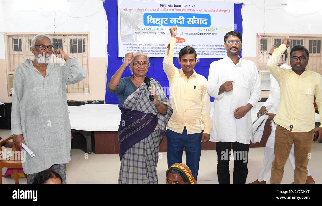 Patna, Inde. 29 septembre 2024. PATNA, INDE - SEPTEMBRE 29 : Medha Patkar, leader de Narmada Bachao Andolan, s'adressant au cours du programme Bihar Nadi Samwad à la salle communautaire Thakur Prasad le 29 septembre 2024 à Patna, Inde. (Photo de Santosh Kumar/Hindustan Times/Sipa USA ) crédit : Sipa USA/Alamy Live News Banque D'Images